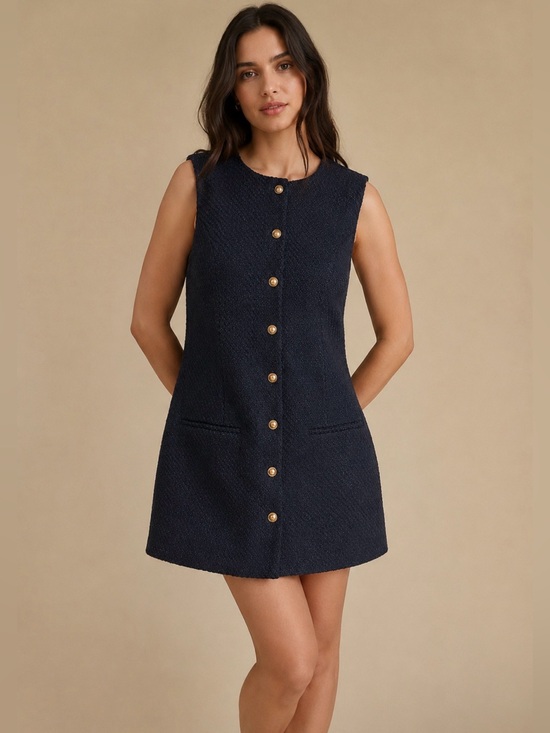 Abercrombie & Fitch Dresses & Skirts - Abercrombie & Fitch Mara Tweed Vest Mini Dress Navy Gold Button XL Like New